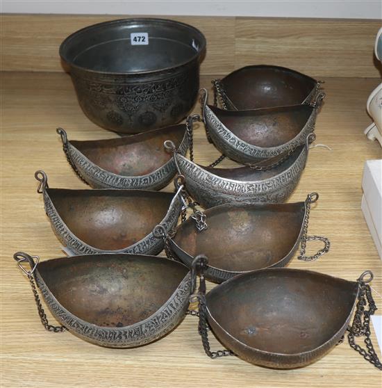 Eight tinned copper begging bowls